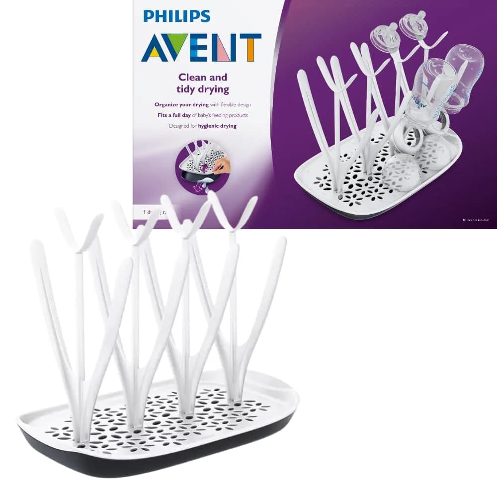 Philips Avent Drying Rack White SCF149/00 | Fits 8 Bottles, Nipples, Pump Parts & Accessories | 33cm (13.1") Long — White