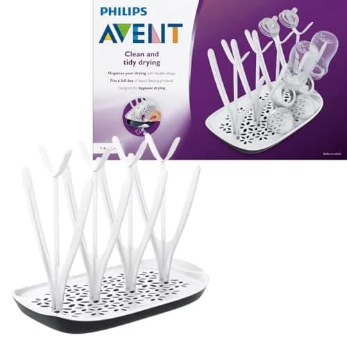 Philips Avent Baby Bottle Drying Rack, White | Fits 8 Bottles & Accessories, Adjustable Design, Detachable Drip Tray thumbnail 1