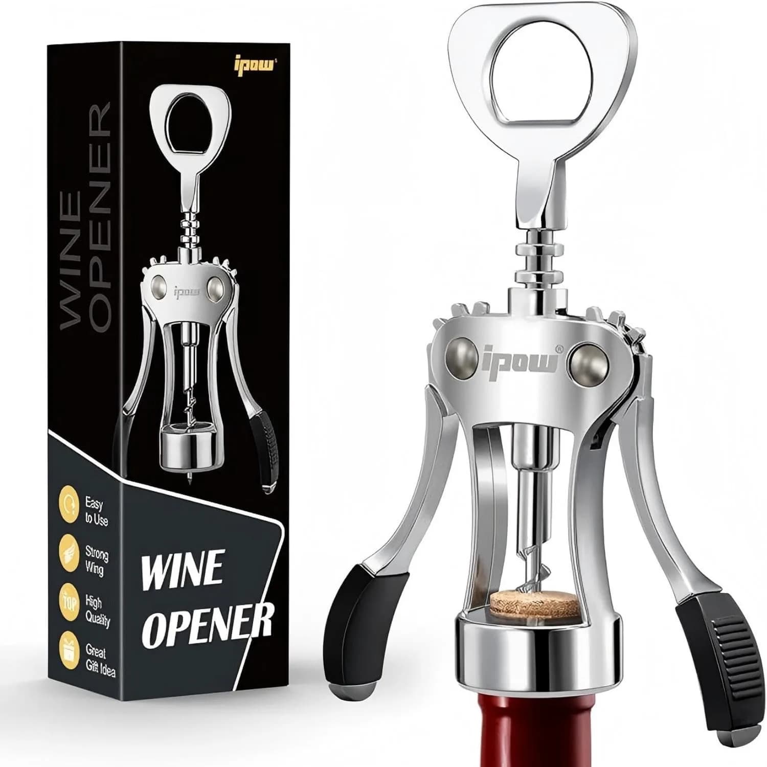 IPOW Wine Bottle Opener, Zinc Alloy Corkscrew, Effortless Cork Removal | Built for Durability & Ease