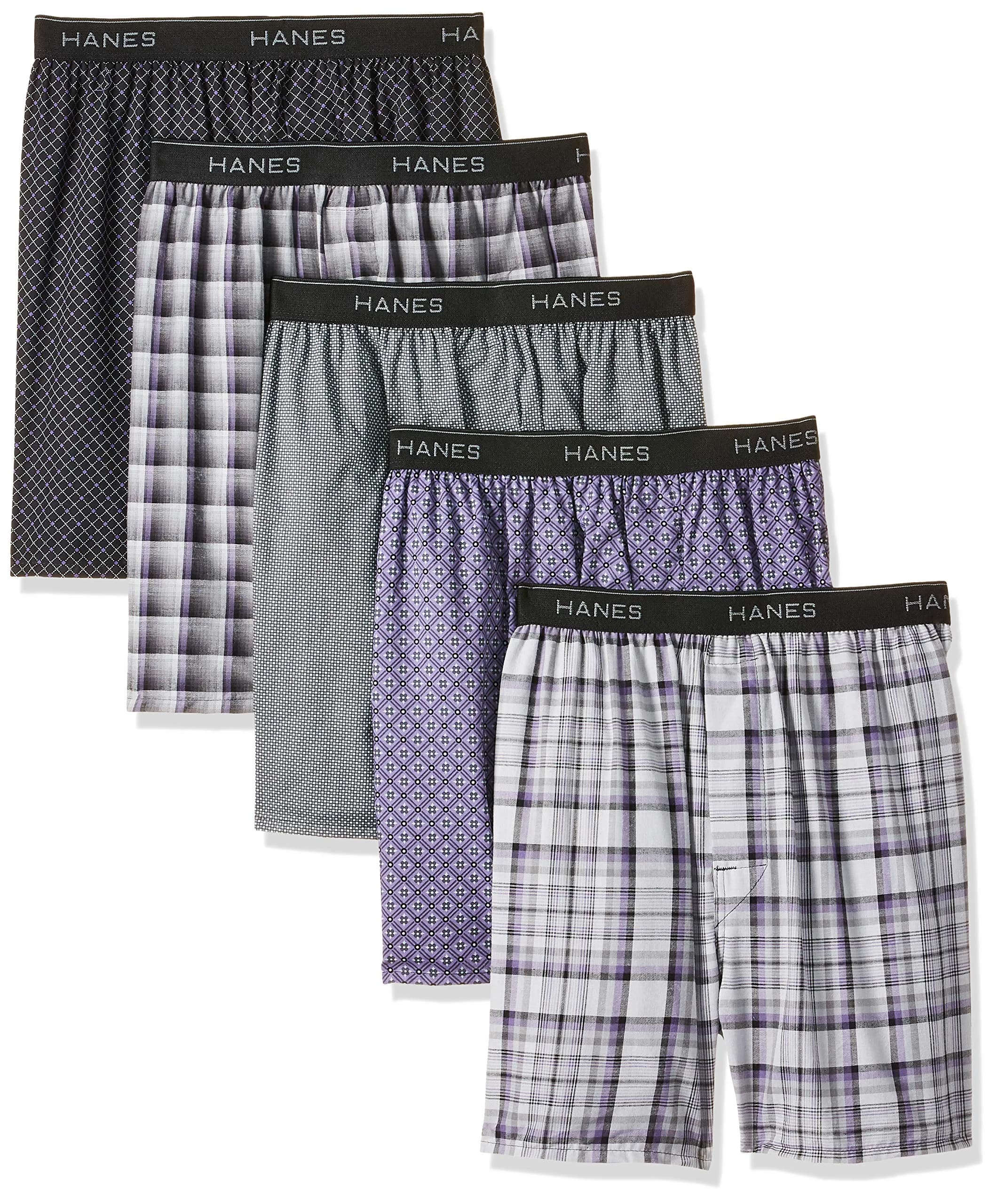 Hanes Men Tagless Boxers with Exposed Waistband 5 Pack | Comfortable Cotton-Poly Blend