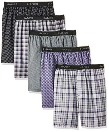 Hanes Men Tagless Boxers with Exposed Waistband 5 Pack | Comfortable Cotton-Poly Blend thumbnail 1