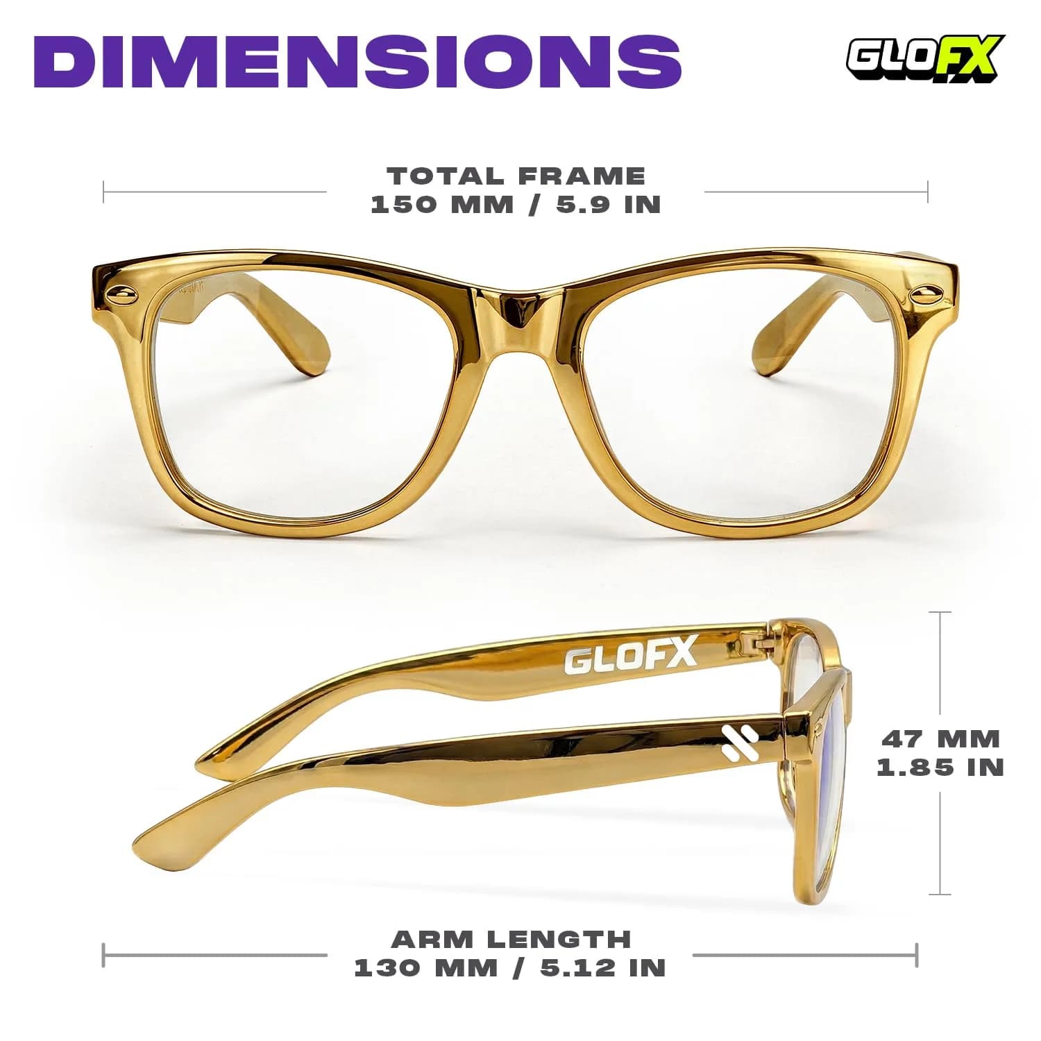 GloFX Ultimate Diffraction Glasses - Gold - 3D Prism Rainbow Effect - Great Edm, Festival, Concert, Fireworks, Christmas Lights, and Rave Accessory - Gold Frames thumbnail 2