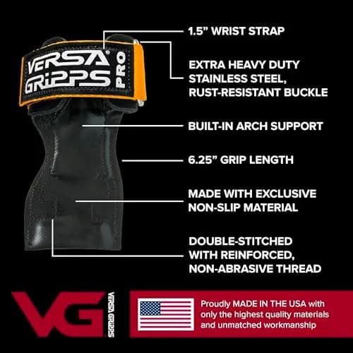 Versa Gripps PRO Wrist Straps M/L 16cm (6.3in) | USA-Made Weightlifting Grip Support thumbnail 2