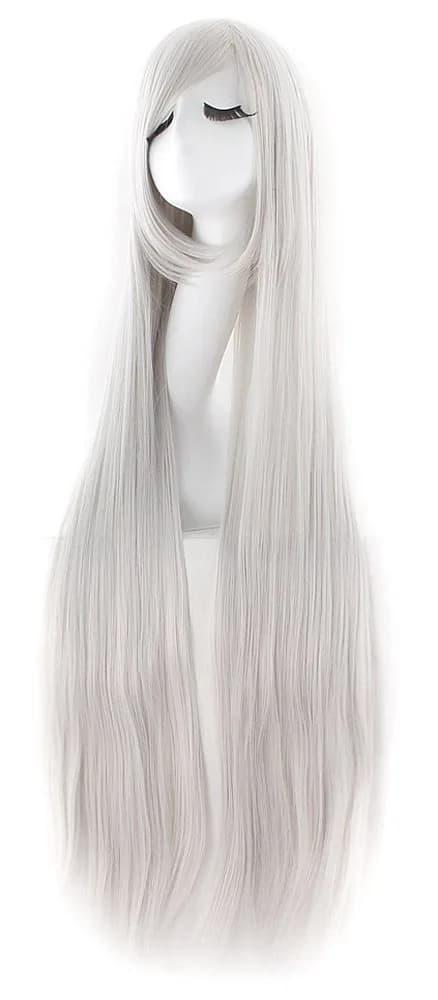 MapofBeauty Light Pink Anime Long Straight Wig 100cm (40 Inch) | Oblique Bangs Cosplay Hair — Silver Gray