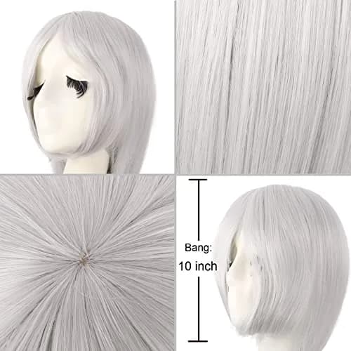 MapofBeauty Anime Long Straight Wig with Oblique Bangs, 100cm (39 Inch) Silver Gray | Heat Resistant Synthetic Fiber thumbnail 5