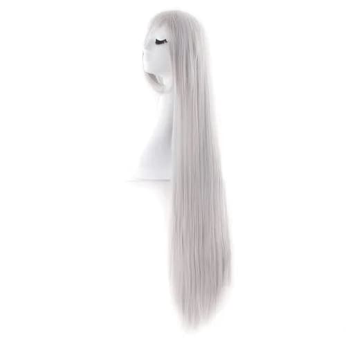 MapofBeauty Anime Long Straight Wig with Oblique Bangs, 100cm (39 Inch) Silver Gray | Heat Resistant Synthetic Fiber thumbnail 2