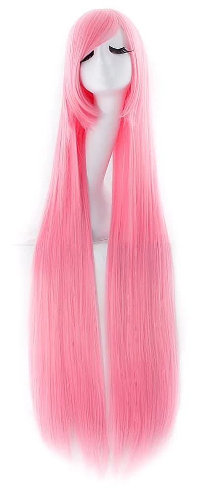 MapofBeauty Light Pink Anime Long Straight Wig 100cm (40 Inch) | Oblique Bangs Cosplay Hair — Light Pink