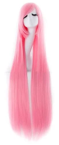 MapofBeauty Light Pink Anime Long Straight Wig 100cm (40 Inch) | Oblique Bangs Cosplay Hair thumbnail 1