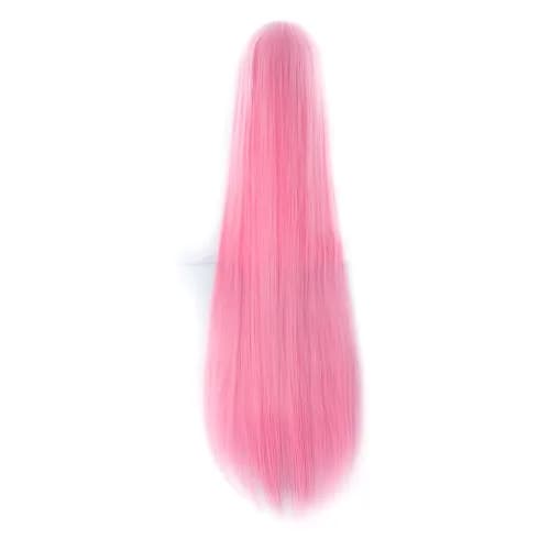 MapofBeauty Light Pink Anime Long Straight Wig 100cm (40 Inch) | Oblique Bangs Cosplay Hair thumbnail 3