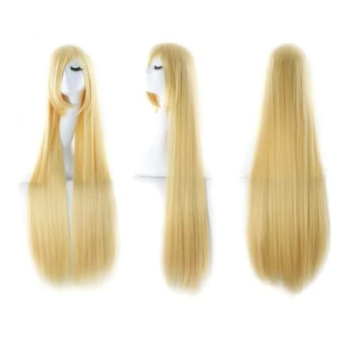 MapofBeauty 40 Inch Oblique Bangs Anime Long Straight Wig, Blonde | High Temp Fiber, Adjustable Cap thumbnail 4