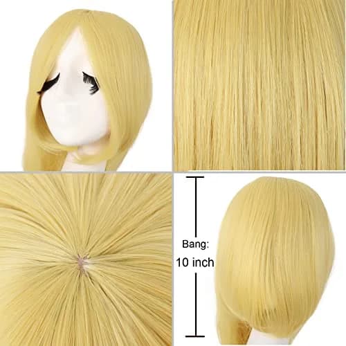 MapofBeauty 40 Inch Oblique Bangs Anime Long Straight Wig, Blonde | High Temp Fiber, Adjustable Cap thumbnail 5
