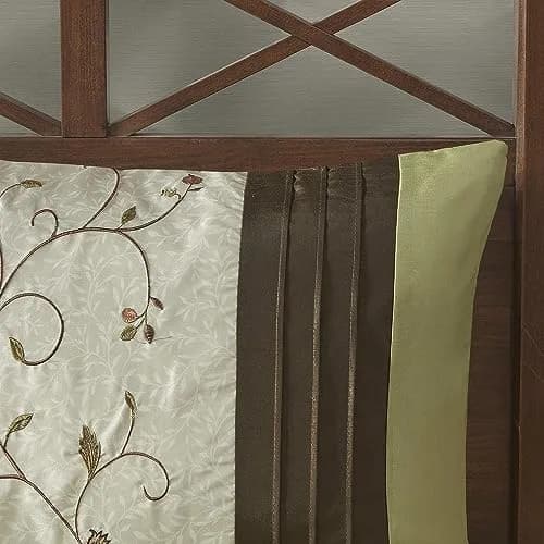 Madison Park Faux Silk Floral Embroidered Comforter Set, 7PC Queen | Elegant Floral Design with Soft Shine thumbnail 8