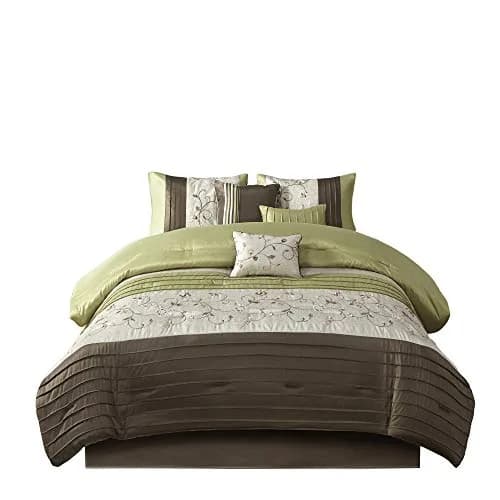 Madison Park Faux Silk Floral Embroidered Comforter Set, 7PC Queen | Elegant Floral Design with Soft Shine thumbnail 9