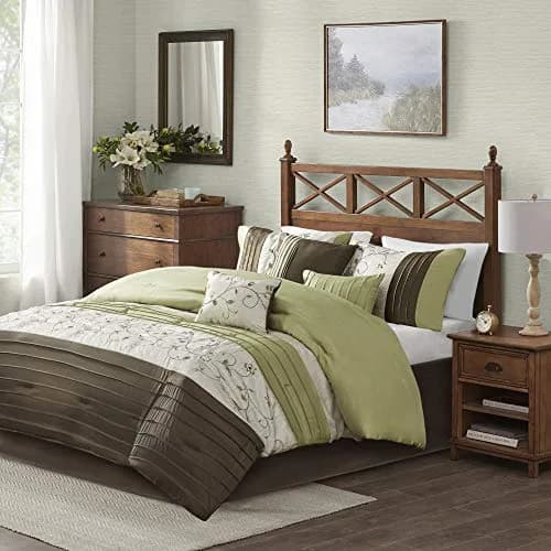 Madison Park Comforter Set King | Floral Faux Silk Embroidered 7PC | All Season thumbnail 1