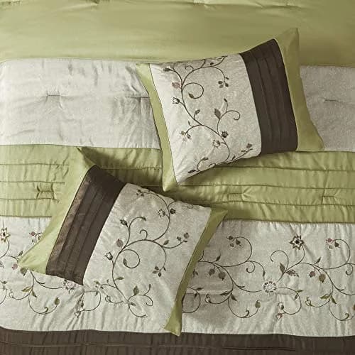 Madison Park Comforter Set King | Floral Faux Silk Embroidered 7PC | All Season thumbnail 4