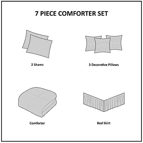 Madison Park Comforter Set King | Floral Faux Silk Embroidered 7PC | All Season thumbnail 6