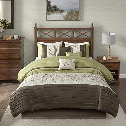 Madison Park Comforter Set King | Floral Faux Silk Embroidered 7PC | All Season thumbnail 3