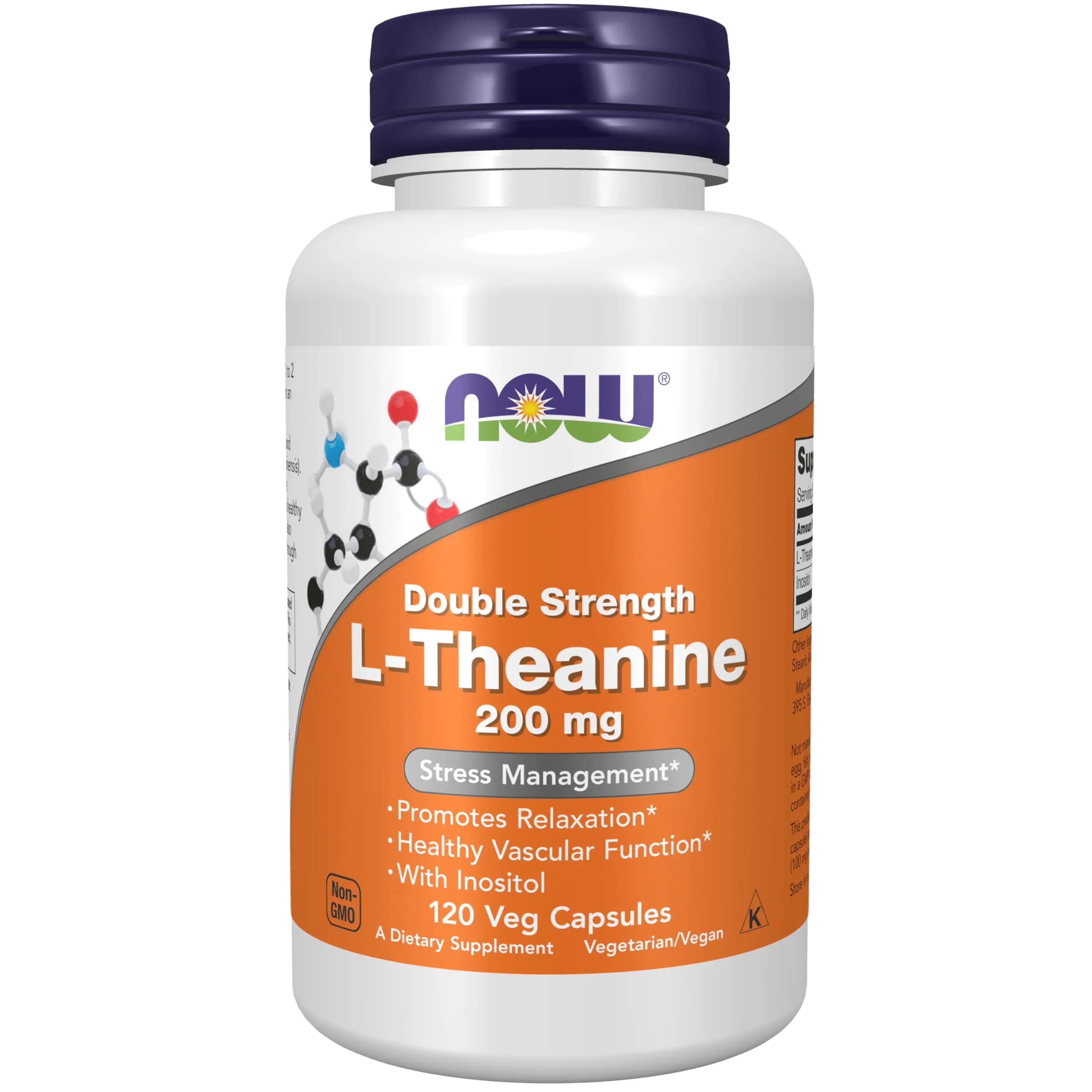 NOW Foods L-Theanine 200 mg with Inositol Veg Capsules (120 Count) | Stress Management & Relaxation - main product image