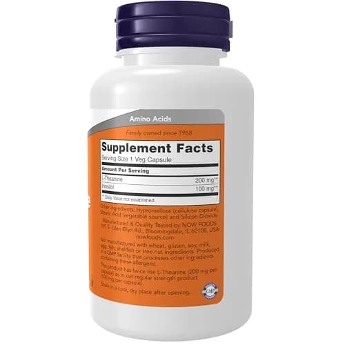 NOW Foods L-Theanine 200 mg with Inositol Veg Capsules (120 Count) | Stress Management & Relaxation thumbnail 2
