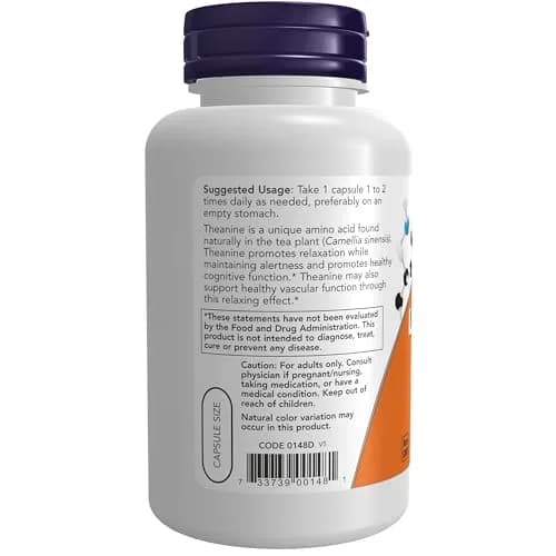 NOW Foods L-Theanine 200 mg with Inositol Veg Capsules (120 Count) | Stress Management & Relaxation thumbnail 3
