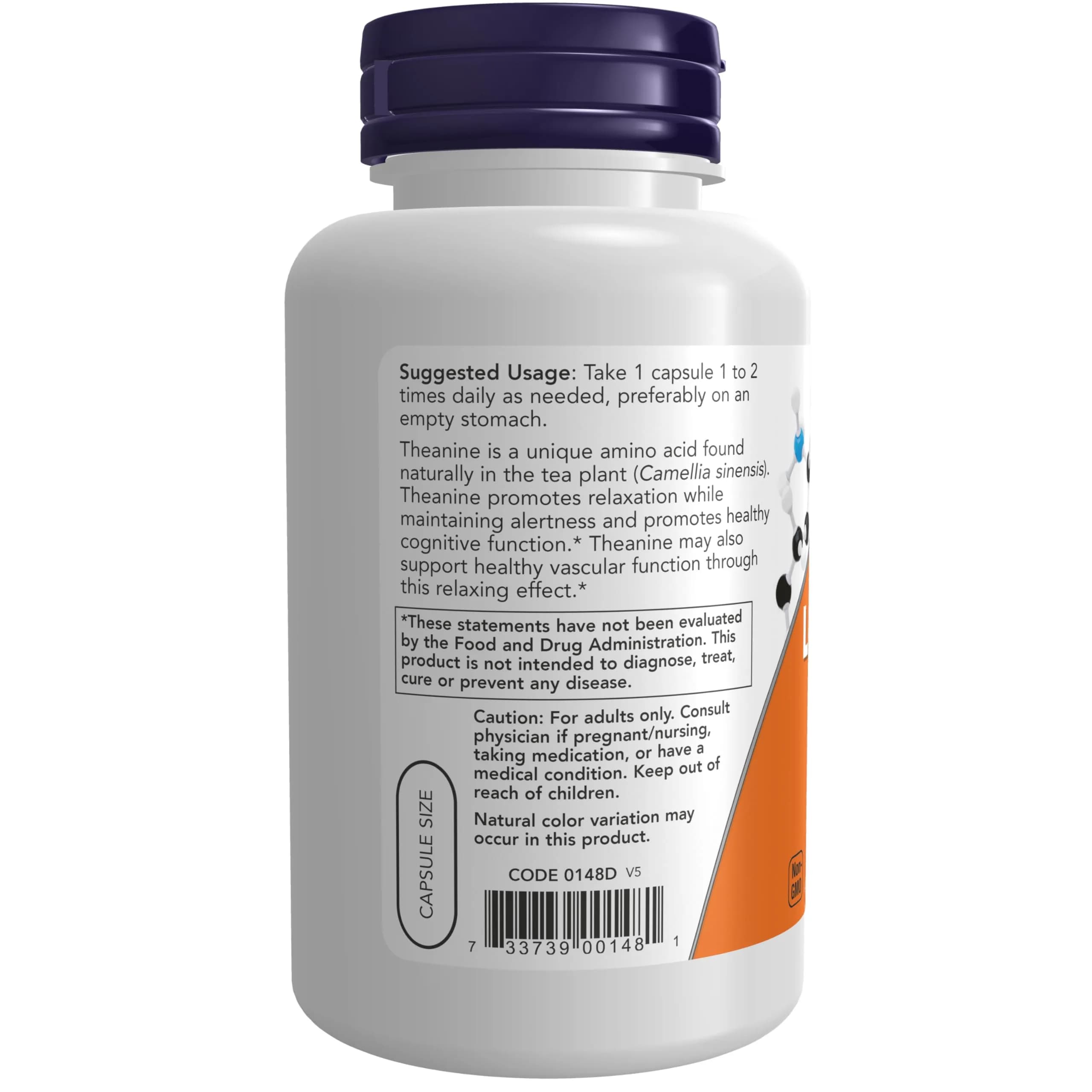 NOW Foods L-Theanine 200 mg with Inositol Veg Capsules (120 Count) | Stress Management & Relaxation - view 3