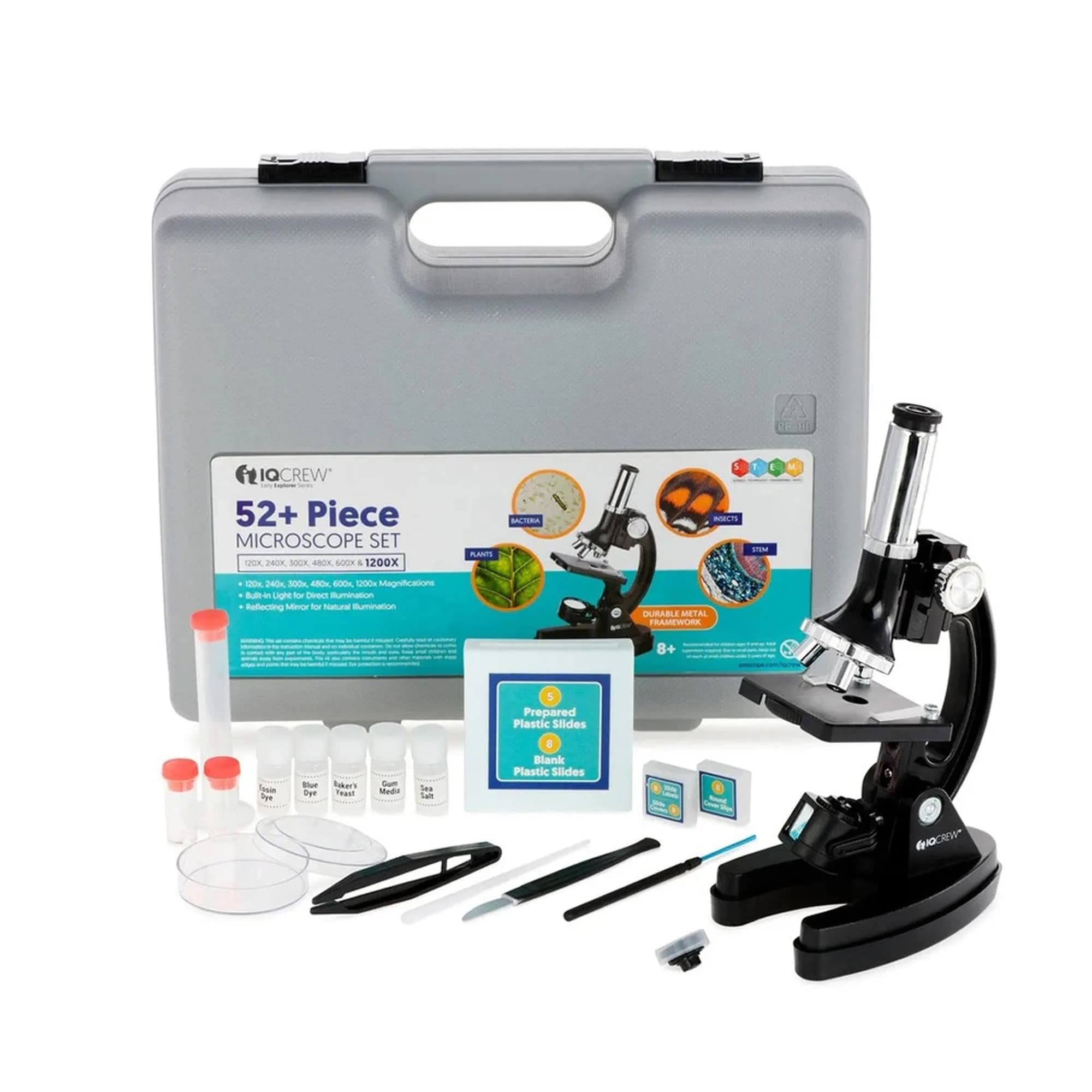 AmScope M30-ABS-KT51 STEM Microscope Kit, Monocular, Black | 120X to 1200X Magnification for Kids