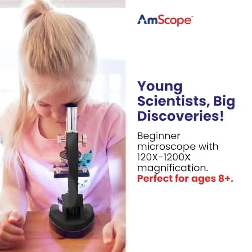 AmScope M30-ABS-KT51 STEM Microscope Kit, Monocular, Black | 120X to 1200X Magnification for Kids thumbnail 2