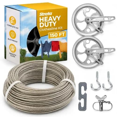 Strata Heavy-Duty Clothesline Kit, 150 ft Steel Cable | Outdoor Laundry Solution for India thumbnail 1