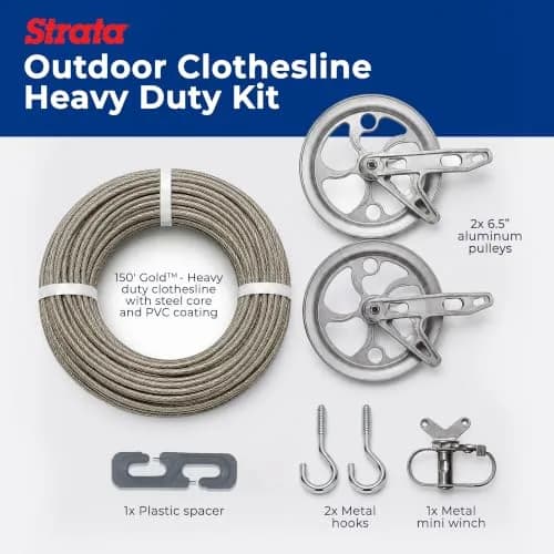Strata Heavy-Duty Clothesline Kit, 150 ft Steel Cable | Outdoor Laundry Solution for India thumbnail 4