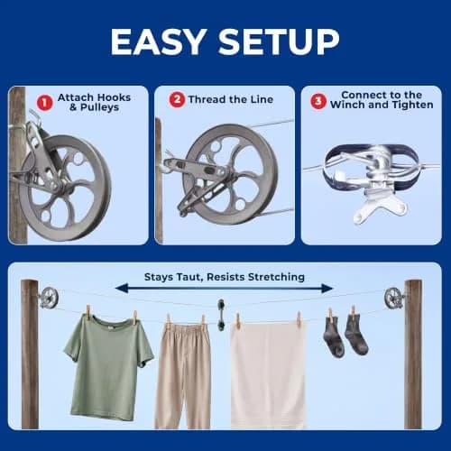 Strata Heavy-Duty Clothesline Kit, 150 ft Steel Cable | Outdoor Laundry Solution for India thumbnail 5