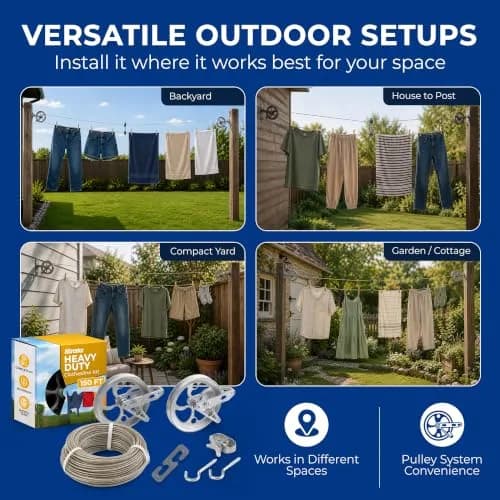 Strata Heavy-Duty Clothesline Kit, 150 ft Steel Cable | Outdoor Laundry Solution for India thumbnail 6