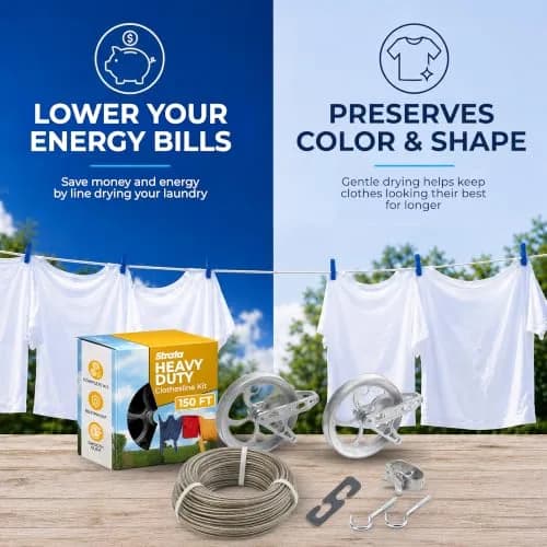Strata Heavy-Duty Clothesline Kit, 150 ft Steel Cable | Outdoor Laundry Solution for India thumbnail 7