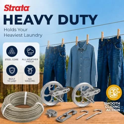 Strata Heavy-Duty Clothesline Kit, 150 ft Steel Cable | Outdoor Laundry Solution for India thumbnail 3
