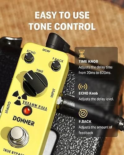 Donner Guitar Delay Pedal Yellow Fall | Vintage Analog Delay, True Bypass, Compact 9V Effect Pedal thumbnail 3