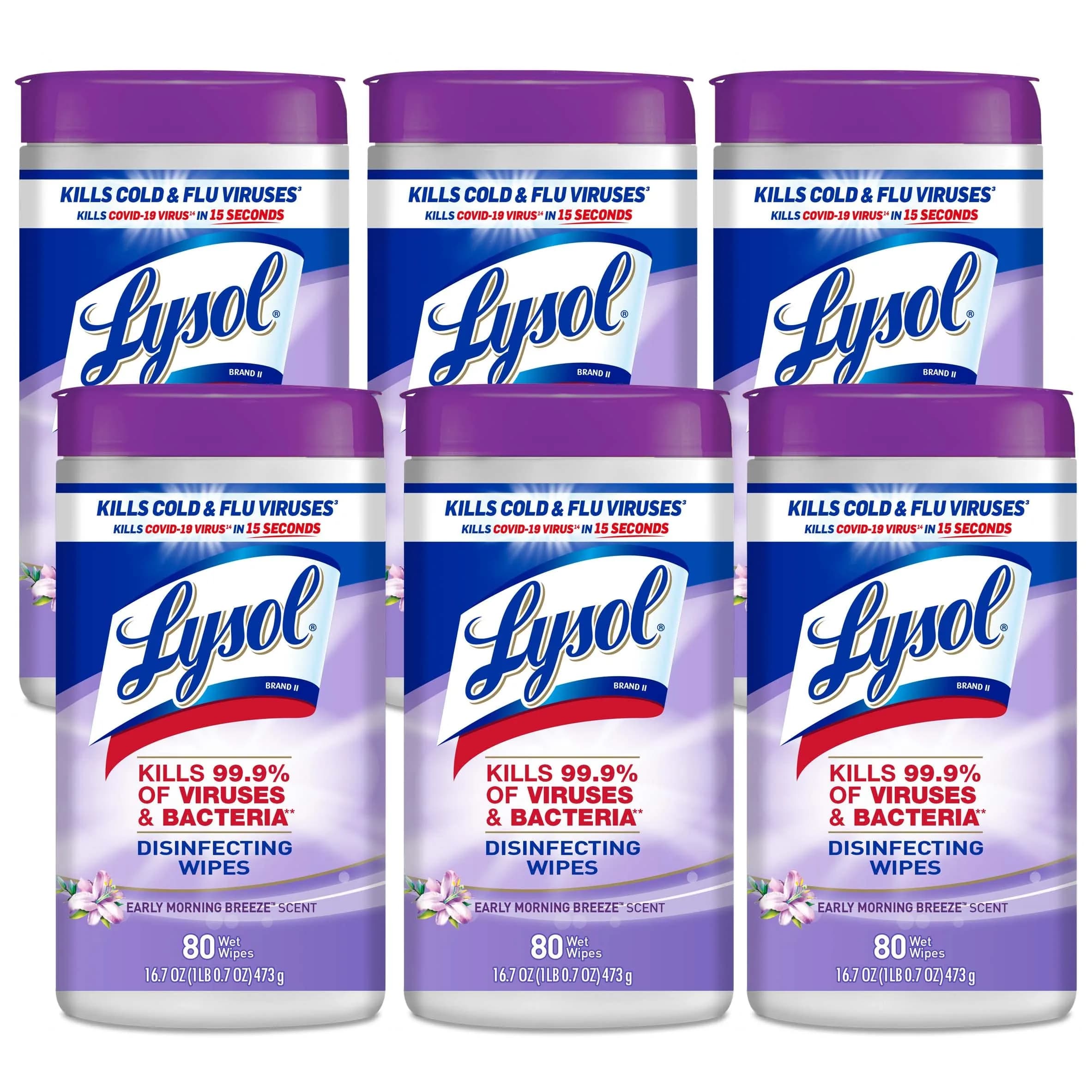 Lysol Disinfectant Wipes, Multi-Surface Antibacterial Cleaning Wipes, 480 Count (Pack of 6) | Kills 99.9% of Viruses & Bacteria