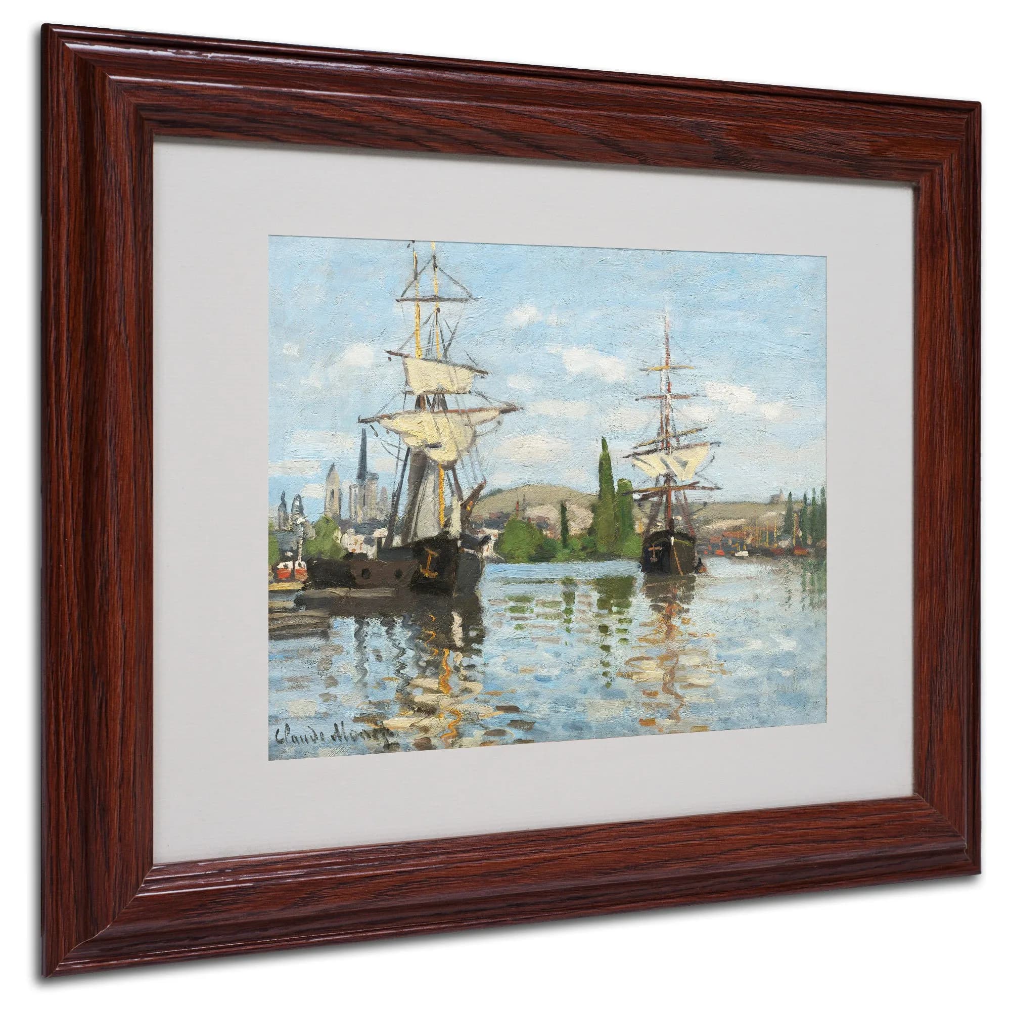 Trademark Fine Art Ships Riding on The Seine Canvas Wall Art 11x14-Inch | Claude Monet Impressionist Landscape — 14"L x 11"W