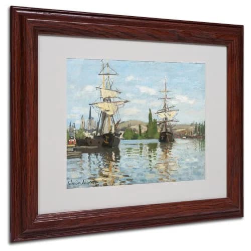 Trademark Fine Art Ships Riding on The Seine Canvas Wall Art 11x14-Inch | Claude Monet Impressionist Landscape thumbnail 1