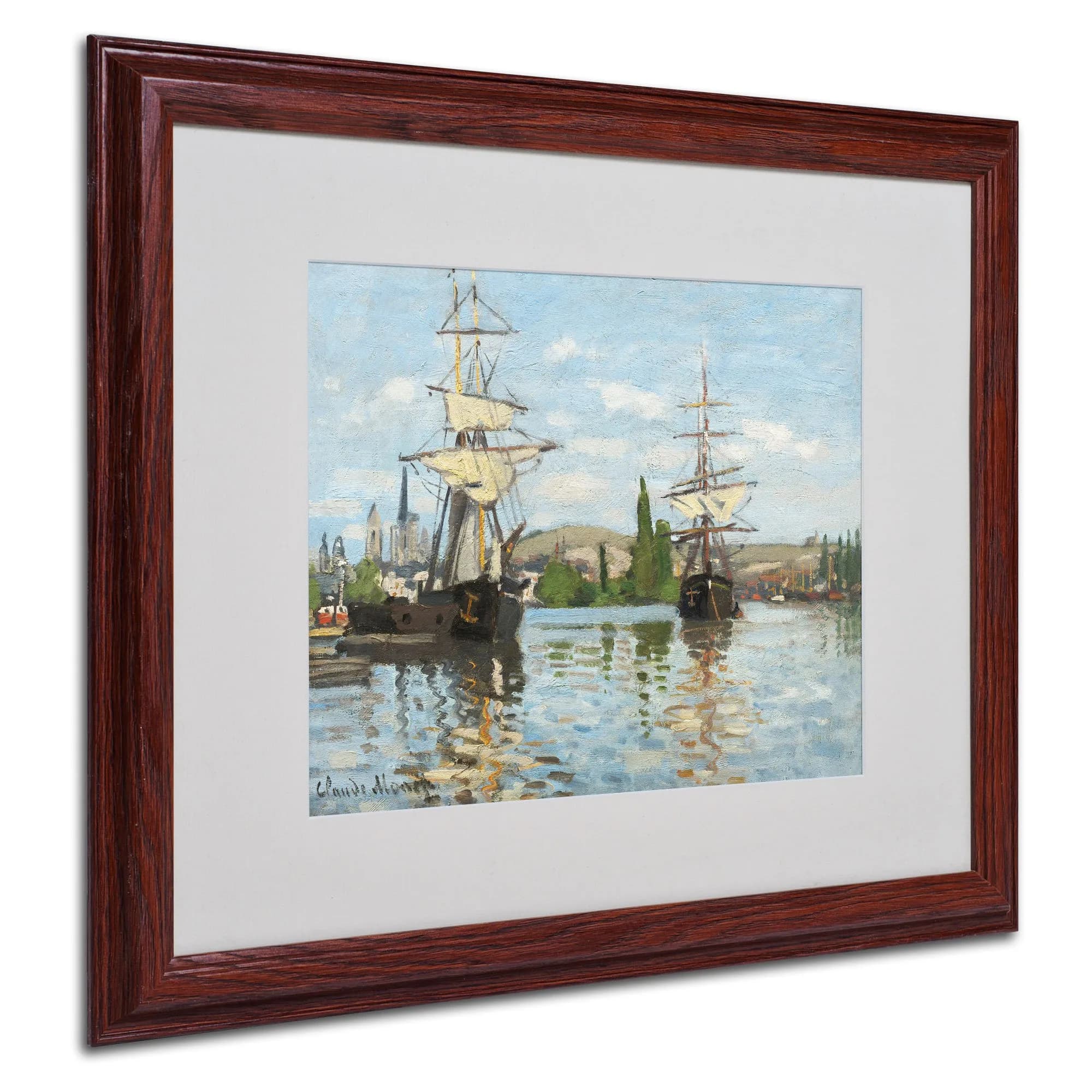Trademark Fine Art Ships Riding on The Seine Canvas Wall Art by Claude Monet with Wood Frame, 16 by 20-Inch | Impressionist Landscape - main product image