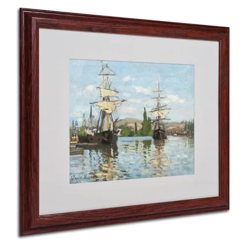 Trademark Fine Art Ships Riding on The Seine Canvas Wall Art by Claude Monet with Wood Frame, 16 by 20-Inch | Impressionist Landscape thumbnail 1