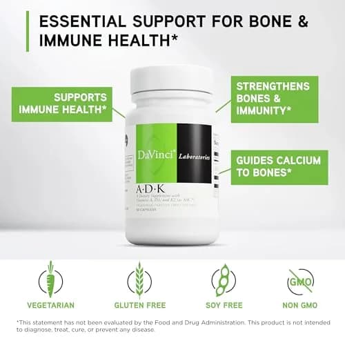 DAVINCI ADK Multivitamin Capsules 60 | Bone & Heart Support, Unflavored thumbnail 3