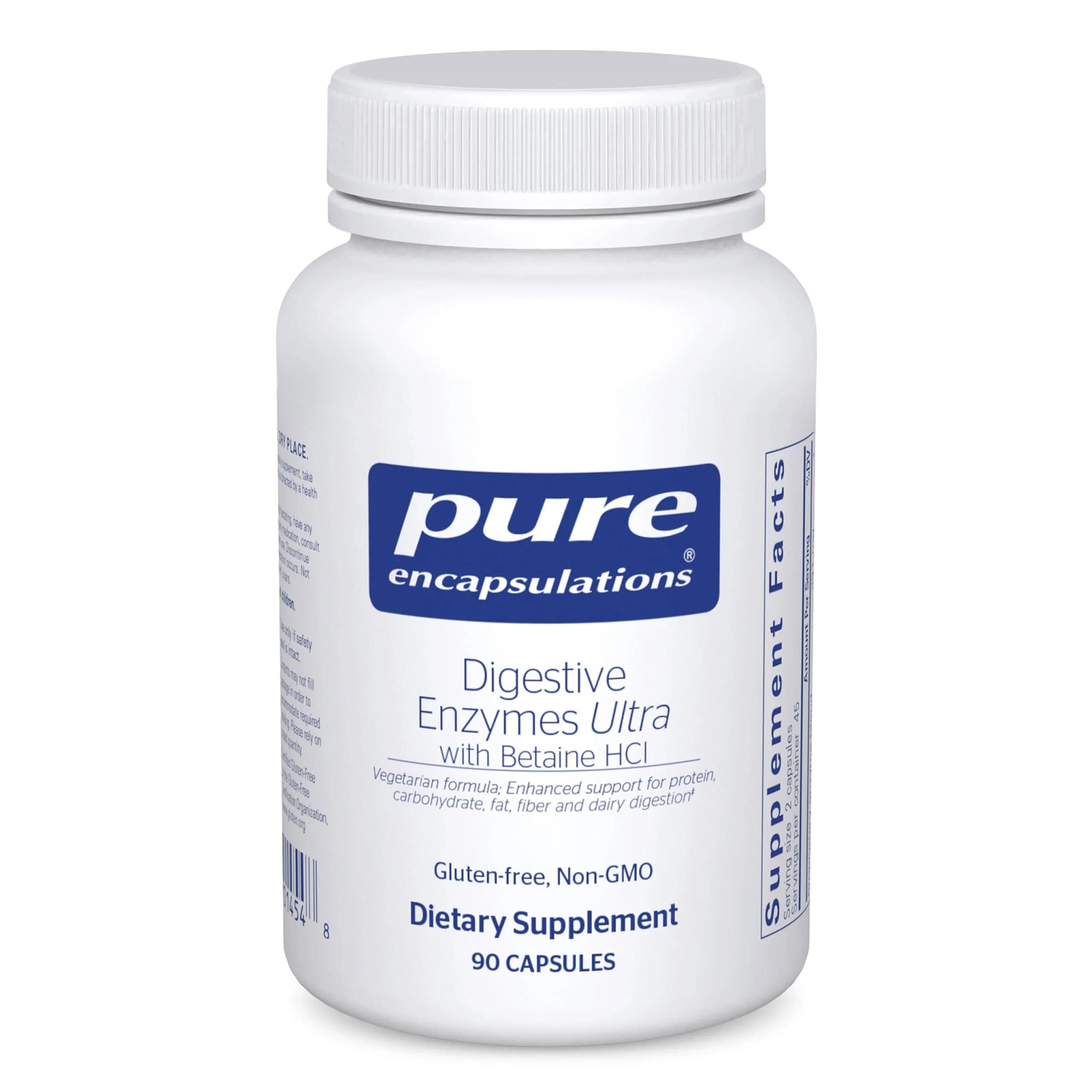 Pure Encapsulations Digestive Enzymes Ultra with Betaine HCl 90 Capsules | Supports Protein, Carb, Fiber, Dairy Digestion — Capsule