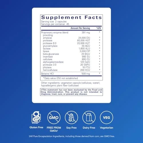 Pure Encapsulations Digestive Enzymes Ultra with Betaine HCl 90 Capsules | Supports Protein, Carb, Fiber, Dairy Digestion thumbnail 2