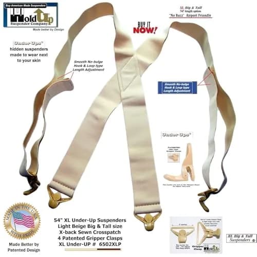Hold-Up Suspender Co. Tan XL 2-Inch X-Back Under-Ups Suspenders | Airport Friendly Hidden Wear thumbnail 4