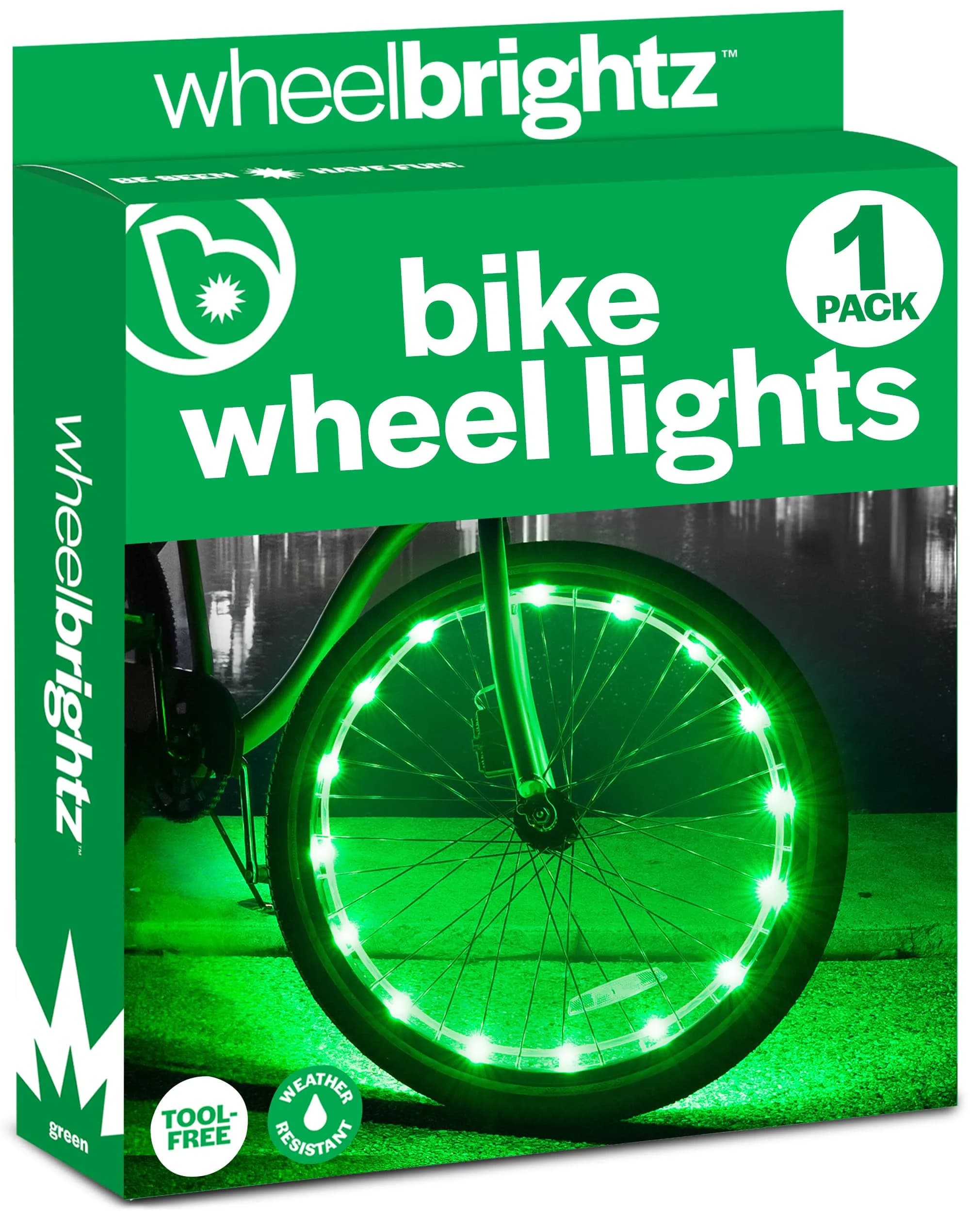 Brightz Wheel Brightz LED Bicycle Accessory Light (for 1 Wheel), Green | Bright, Safe & Durable Night Ride Accessory
