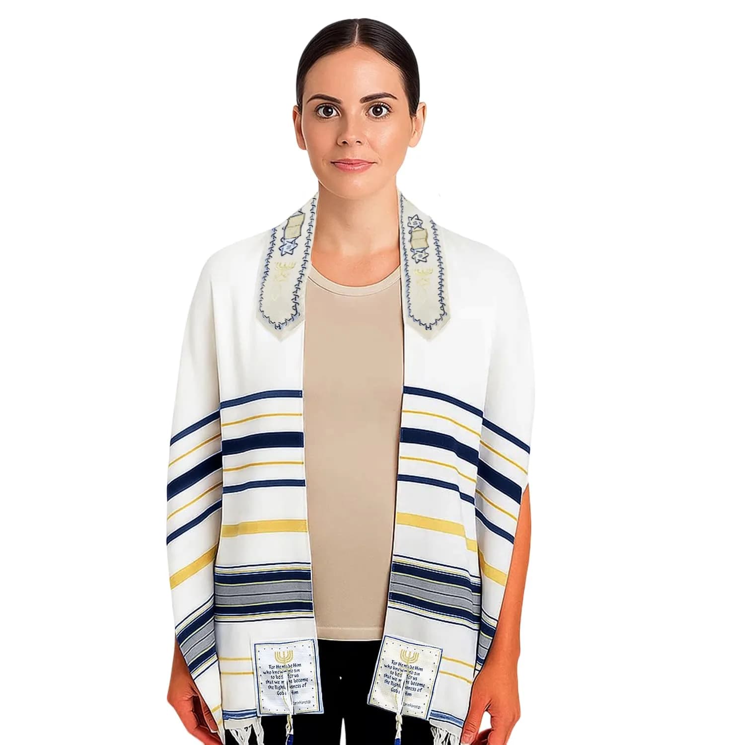 Holy Land Market New Covenant Prayer Shawl 178cm x 56cm (72 x 22 Inch) | Embroidered Acrylic Wrap with Bag - main product image