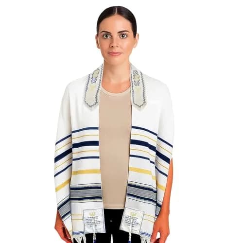 Holy Land Market New Covenant Prayer Shawl 178cm x 56cm (72 x 22 Inch) | Embroidered Acrylic Wrap with Bag thumbnail 1