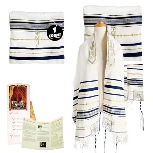 Holy Land Market New Covenant Prayer Shawl 178cm x 56cm (72 x 22 Inch) | Embroidered Acrylic Wrap with Bag thumbnail 9