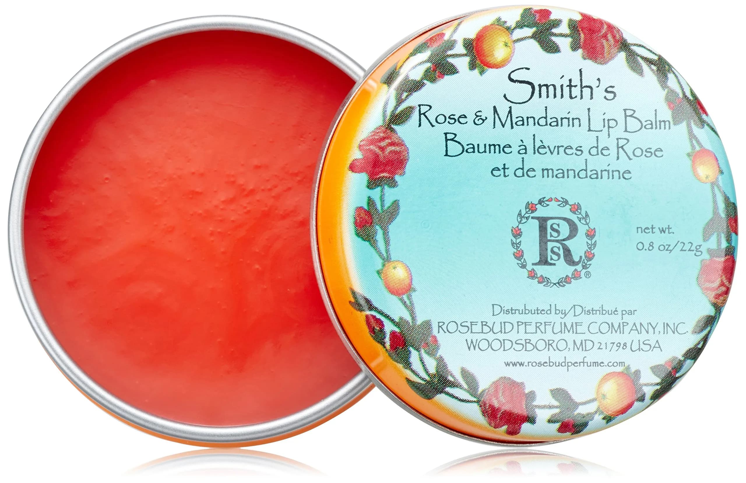 Rosebud Perfume Co. Rose & Mandarin Lip Balm Tin 0.8 oz. Moisturizes & Smooths — Rose