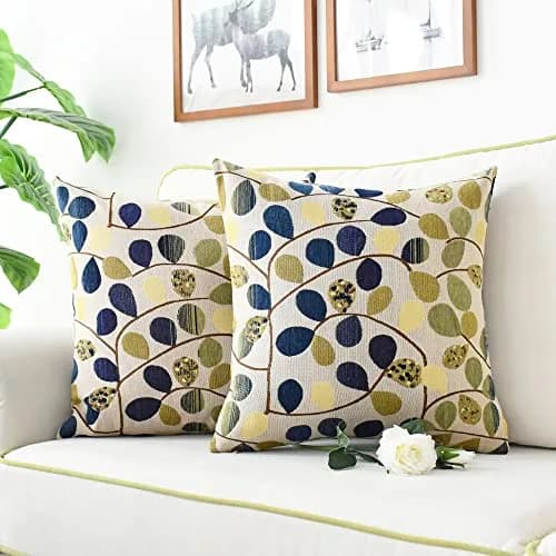 CaliTime Decorative Throw Pillow Cover 18 x 18 Inches | Luxurious Chenille Leaf Design thumbnail 5