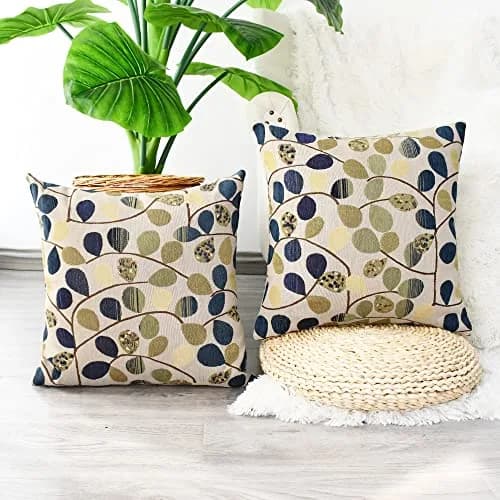 CaliTime Decorative Throw Pillow Cover 18 x 18 Inches | Luxurious Chenille Leaf Design thumbnail 3